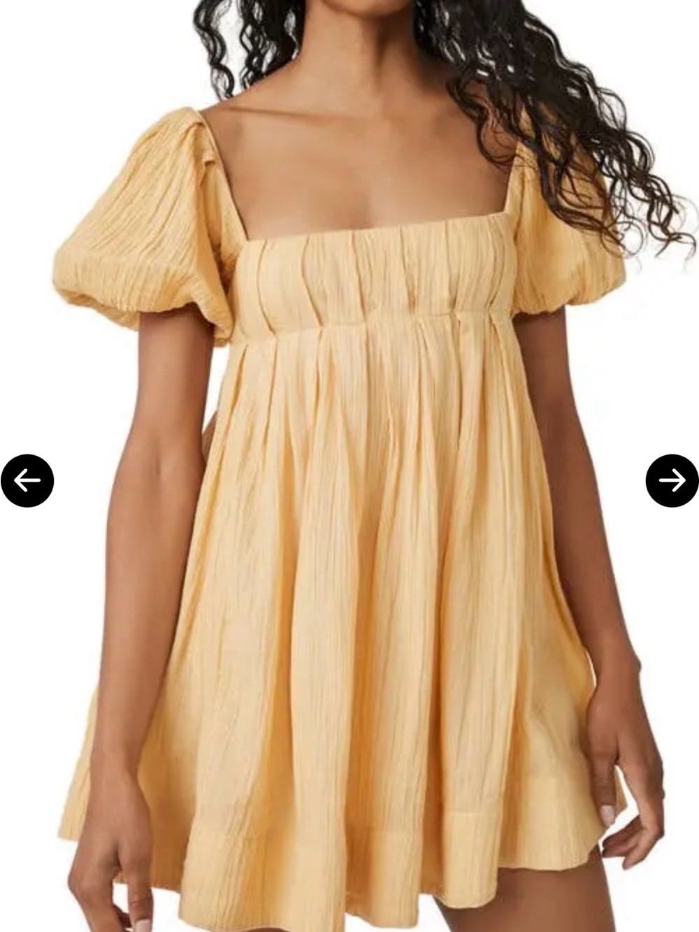 Free People Marina Mini Dress Yellow Puff-Sleeve Mini Cotton Dress